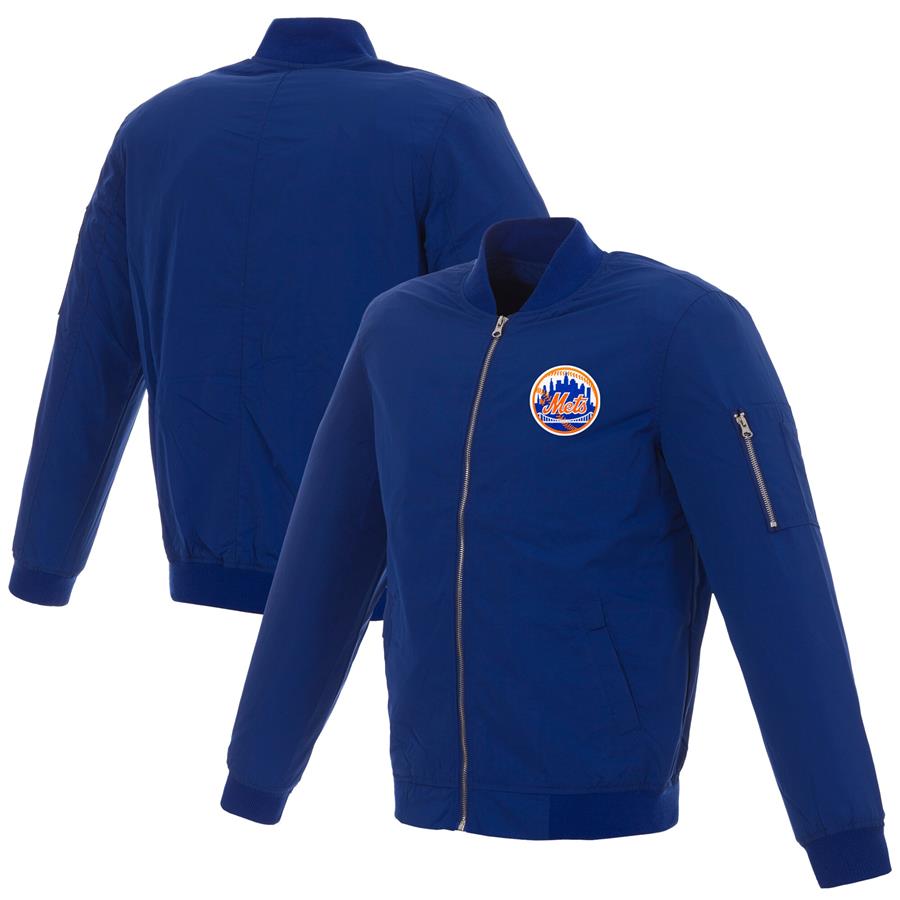New York Mets JH Design Nylon Bomber Jacket with Embroidered Logo - Royal