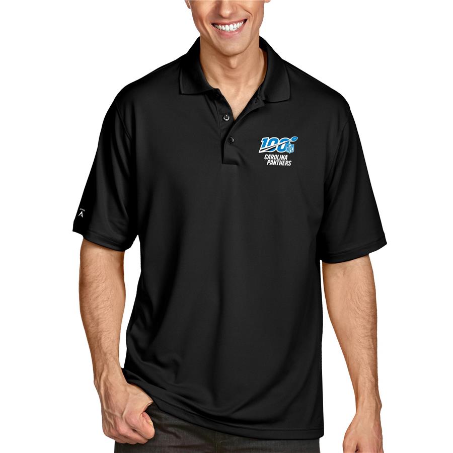 Carolina Panthers Antigua NFL 100 Pique Xtra-Lite Polo - Black