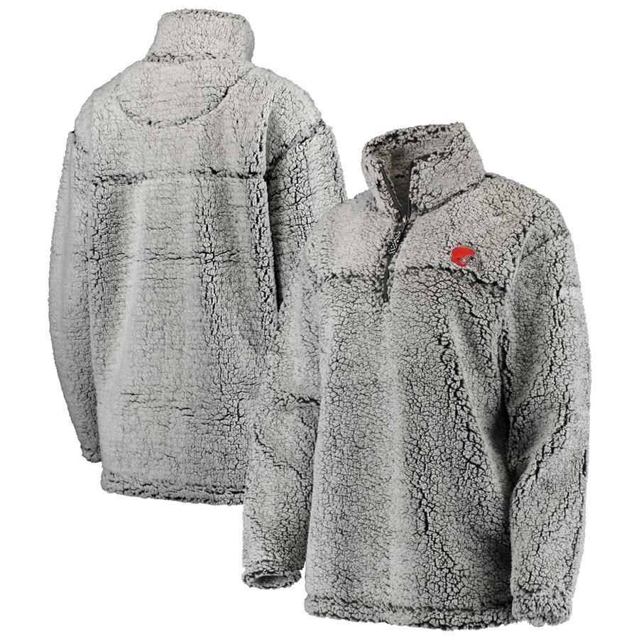 Cleveland Browns Women's Sherpa Quarter-Zip Pullover Jacket - Gray