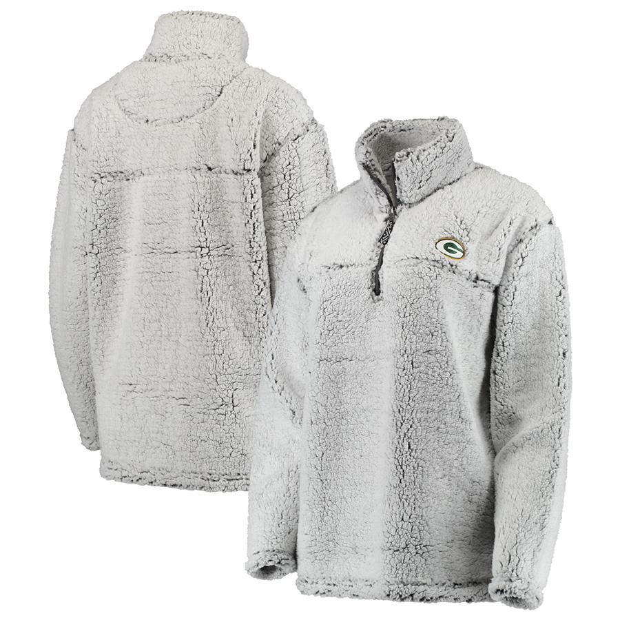 Green Bay Packers Women's Sherpa Quarter-Zip Pullover Jacket - Gray
