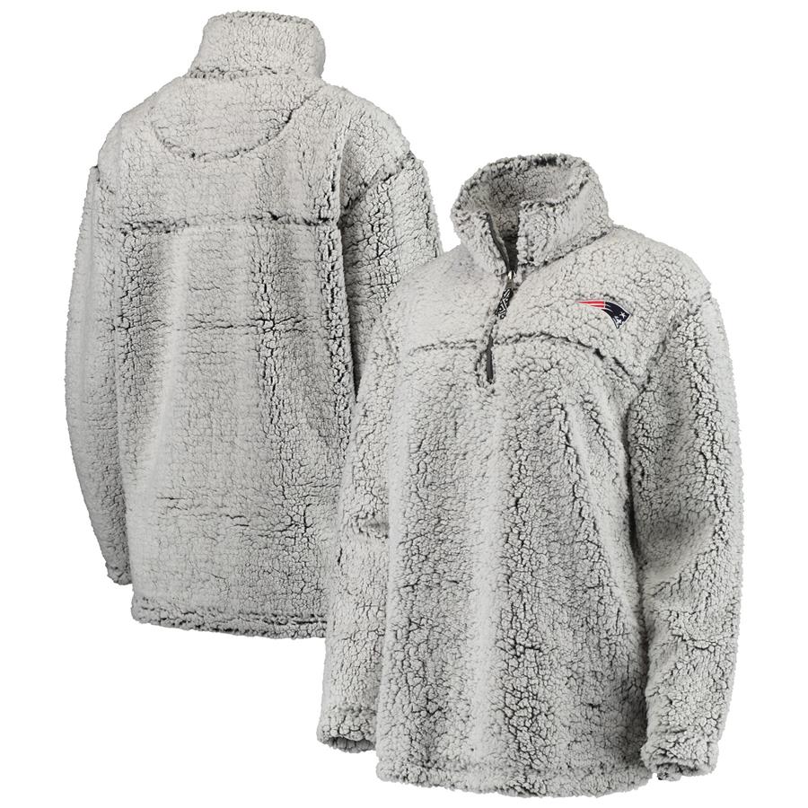 New England Patriots Women's Sherpa Quarter-Zip Pullover Jacket - Gray