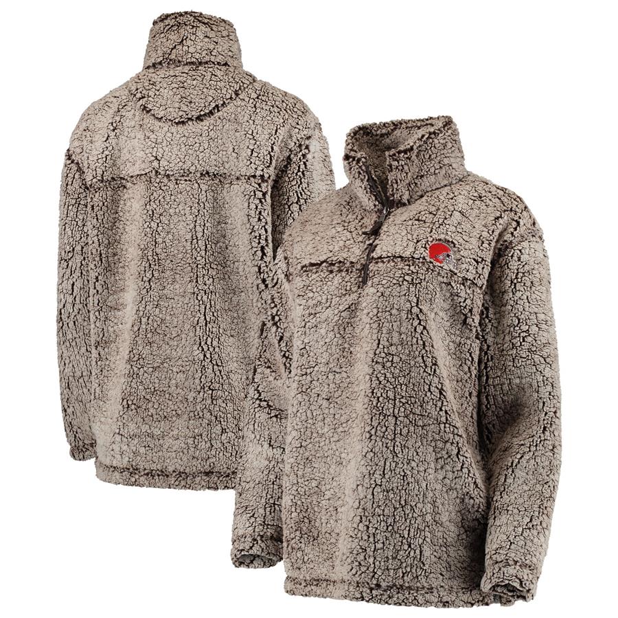 Cleveland Browns Women's Sherpa Quarter-Zip Pullover Jacket - Brown