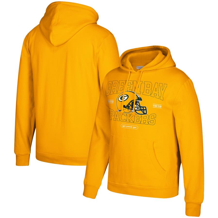 Green Bay Packers Mitchell & Ness Classic Helmet Pullover Hoodie - Gold