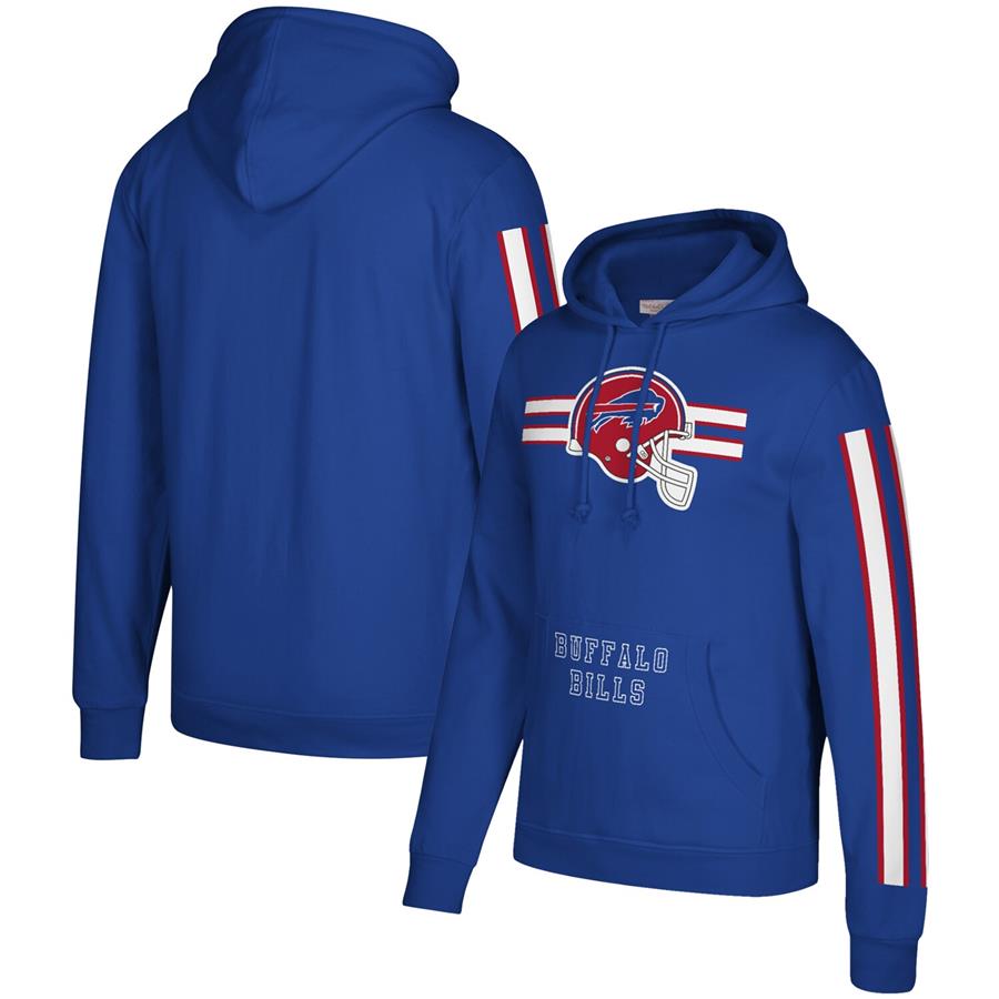 Buffalo Bills Mitchell & Ness Three Stripe Pullover Hoodie - Royal