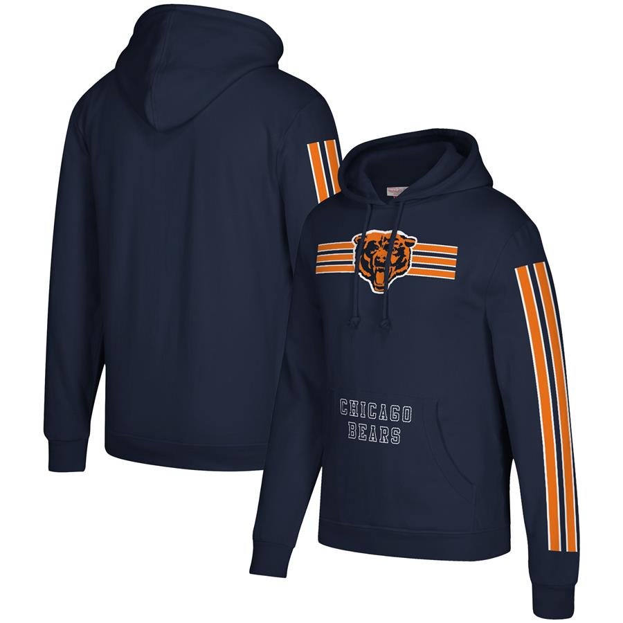 Chicago Bears Mitchell & Ness Three Stripe Pullover Hoodie - Navy