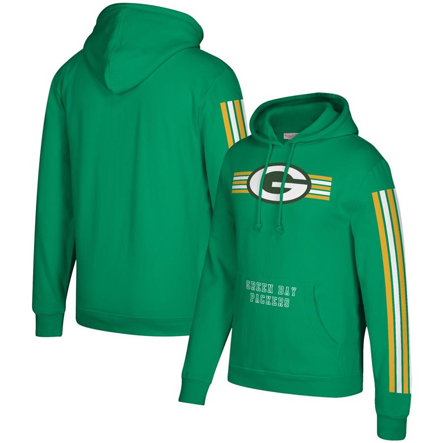 Green Bay Packers Mitchell & Ness Three Stripe Pullover Hoodie - Green