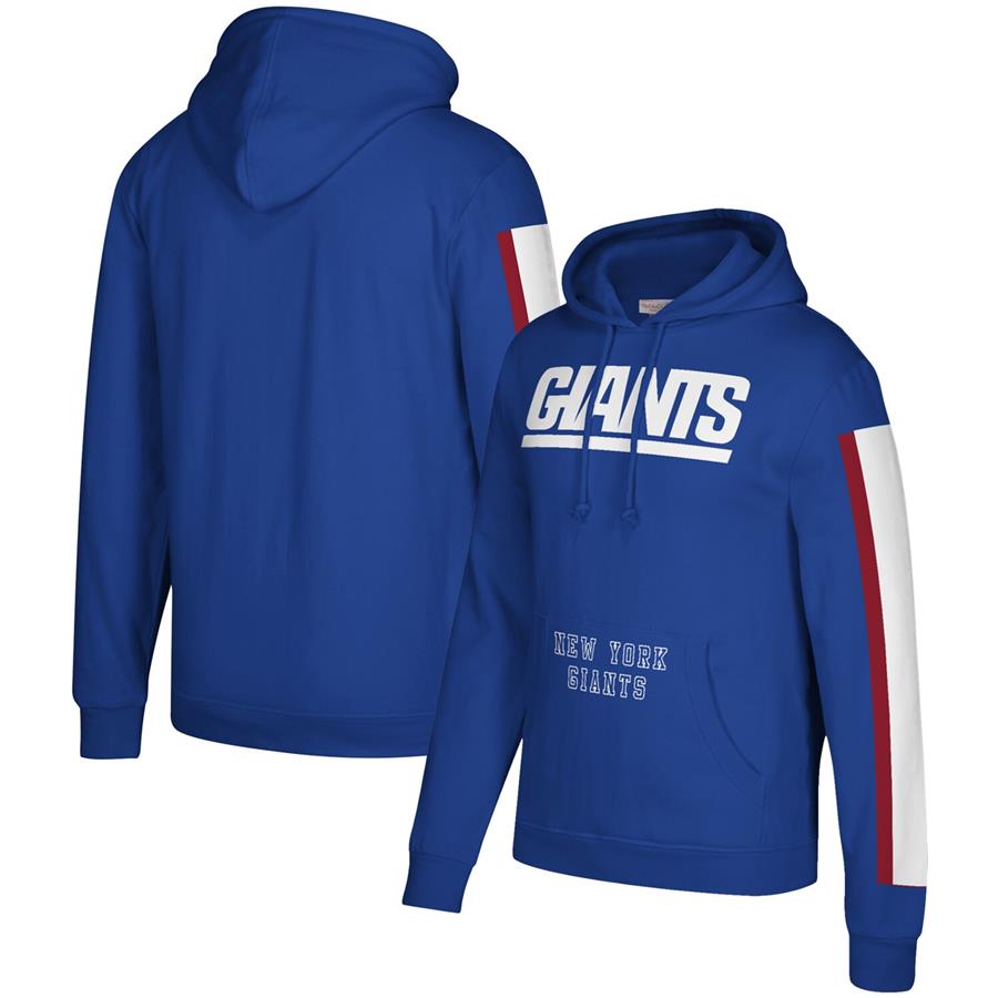 New York Giants Mitchell & Ness Three Stripe Pullover Hoodie - Royal