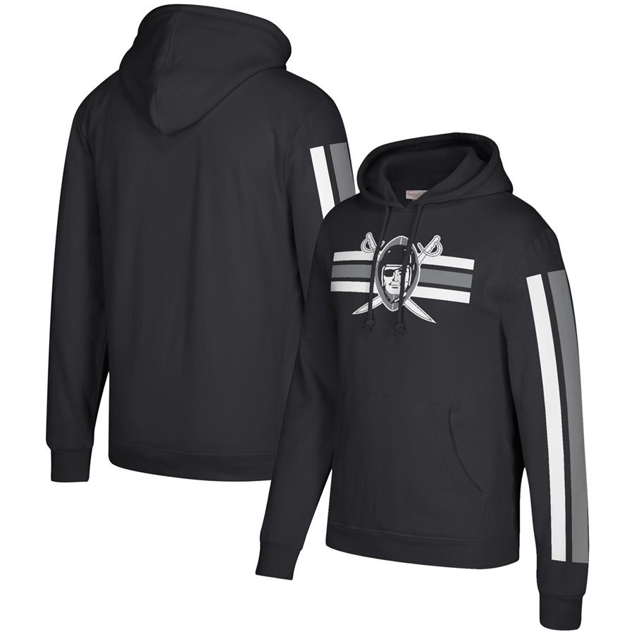 Las Vegas Raiders Mitchell & Ness Three Stripe Pullover Hoodie - Black