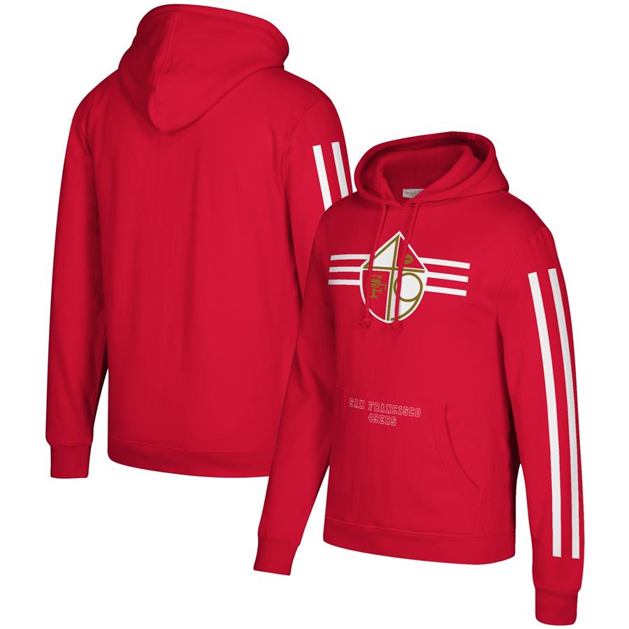San Francisco 49ers Mitchell & Ness Three Stripe Pullover Hoodie - Scarlet