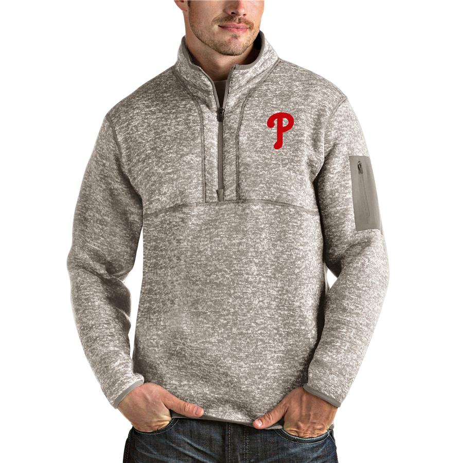 Philadelphia Phillies Antigua Fortune Quarter-Zip Pullover Jacket - Oatmeal