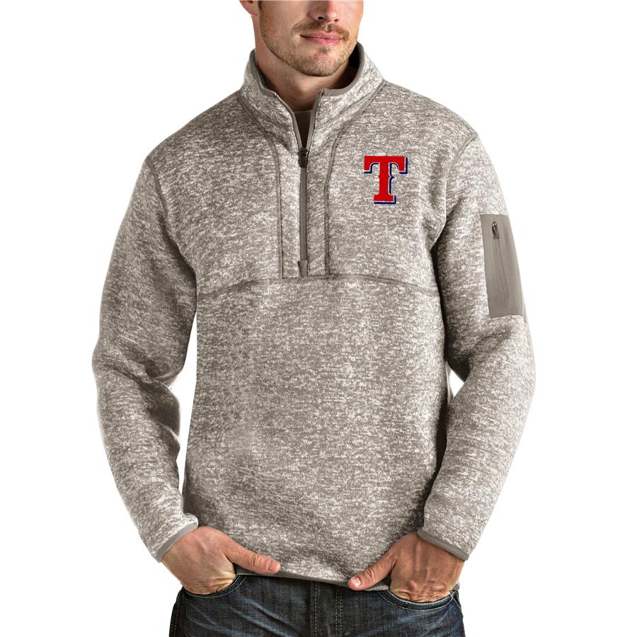 Texas Rangers Antigua Fortune Quarter-Zip Pullover Jacket - Oatmeal