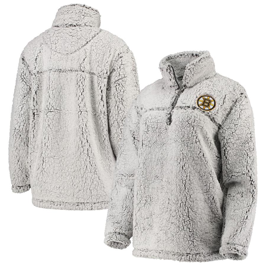 Boston Bruins G-III 4Her by Carl Banks Women's Sherpa Quarter-Zip Pullover Jacket - Gray