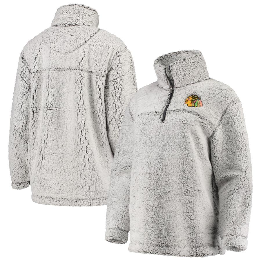 Chicago Blackhawks G-III 4Her by Carl Banks Women's Sherpa Quarter-Zip Pullover Jacket - Gray