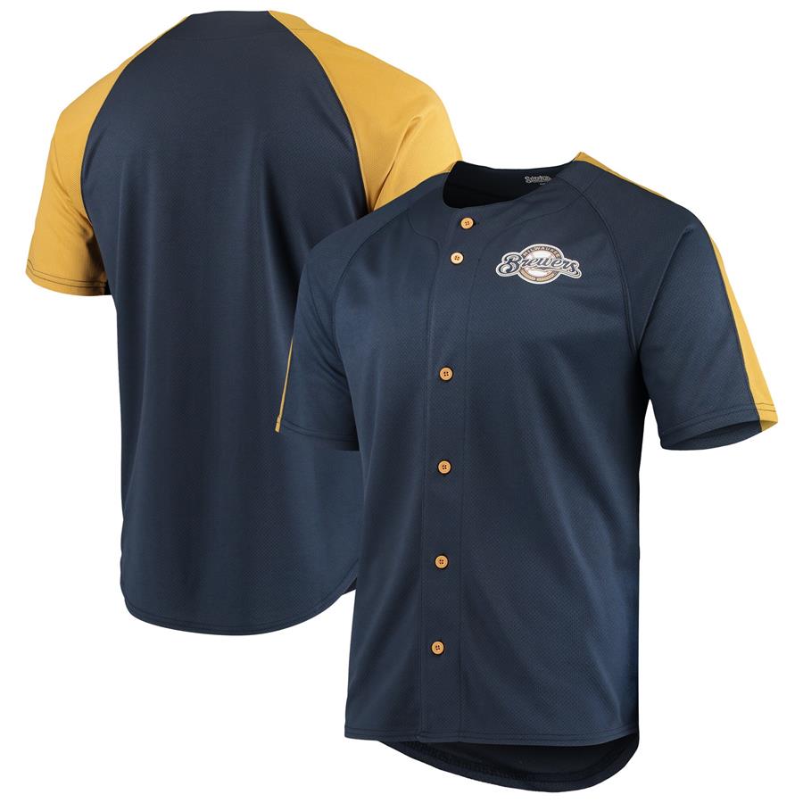 Milwaukee Brewers Stitches Logo Button-Up Jersey - Navy