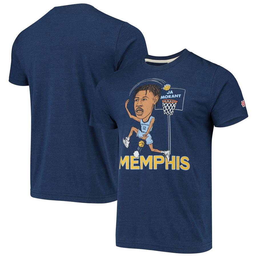 Ja Morant Memphis Grizzlies Caricature Tri-Blend T-Shirt - Navy