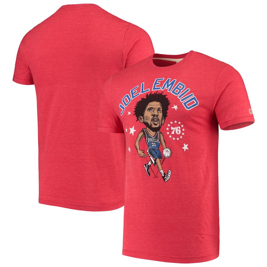 Joel Embiid Philadelphia 76ers Caricature Tri-Blend T-Shirt - Red