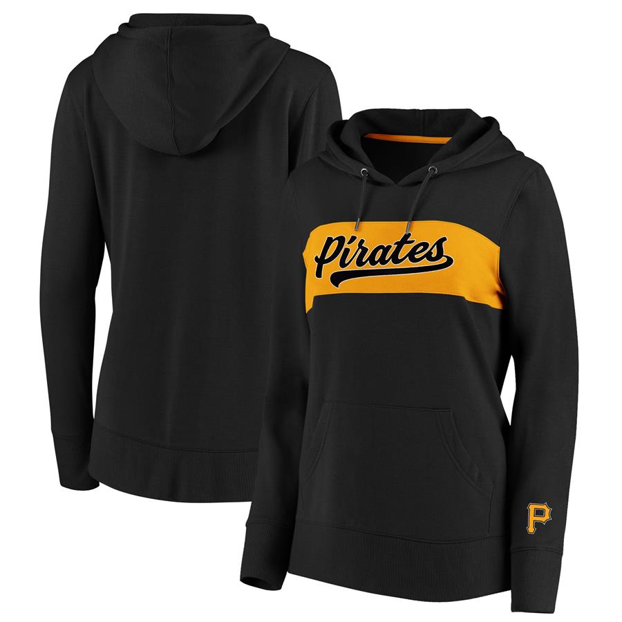 Pittsburgh Pirates Fanatics Branded Women's Tri-Blend Colorblock Pullover Hoodie - Black