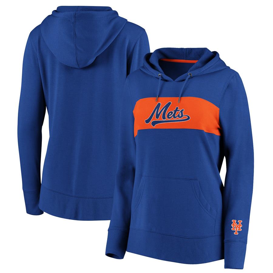 New York Mets Fanatics Branded Women's Tri-Blend Colorblock Pullover Hoodie - Royal