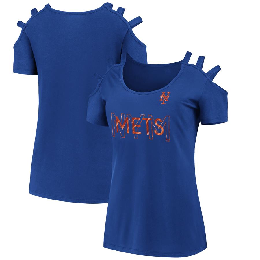 New York Mets Fanatics Branded Women's Three Strap Open Shoulder T-Shirt - Royal