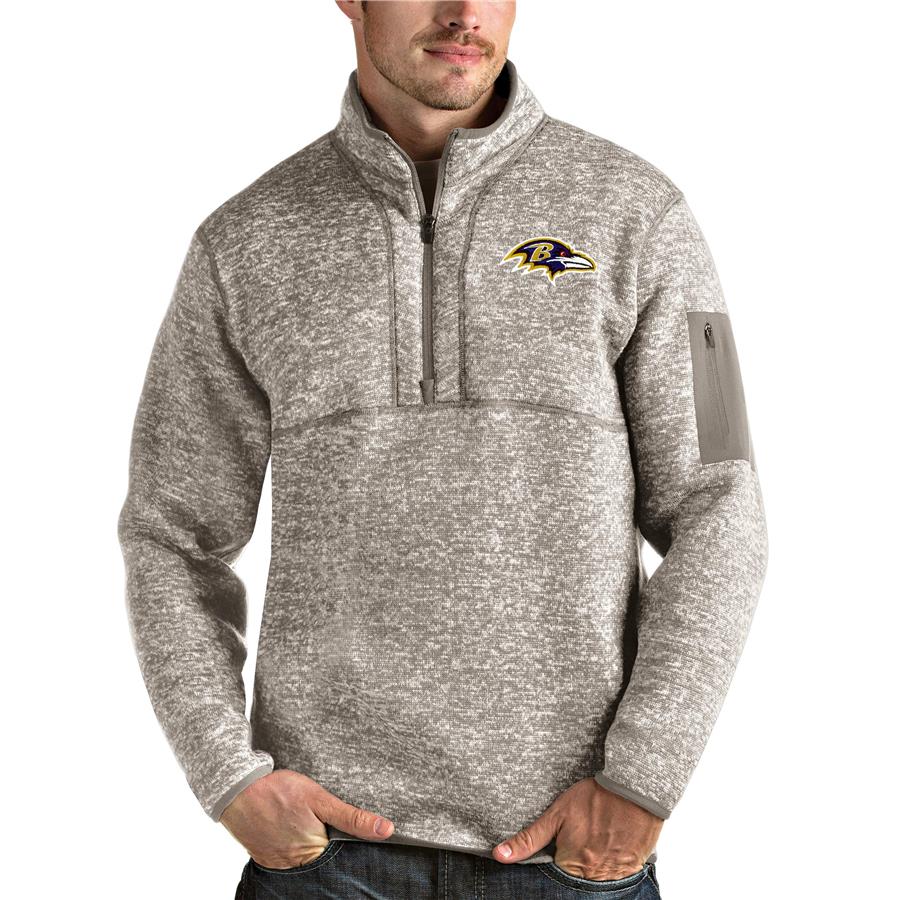 Baltimore Ravens Antigua Fortune Quarter-Zip Pullover Jacket - Oatmeal