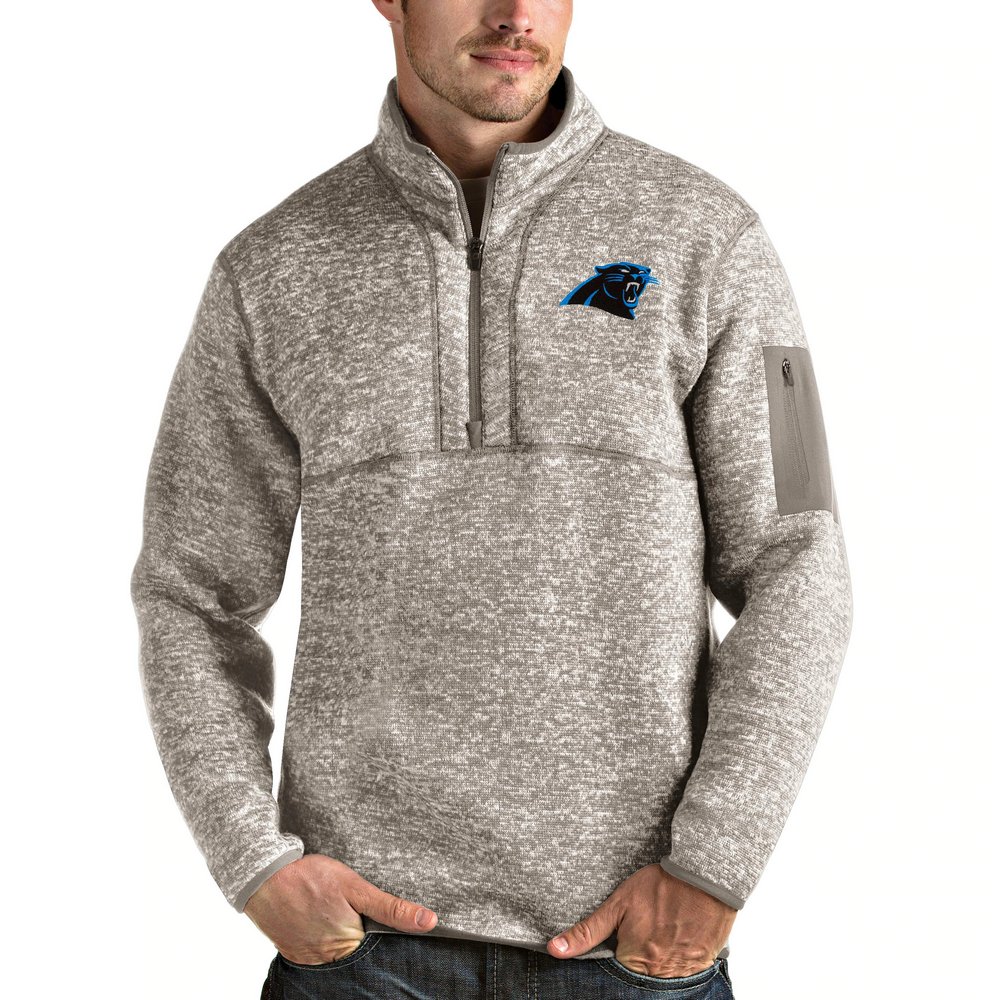 Carolina Panthers Antigua Fortune Quarter-Zip Pullover Jacket - Oatmeal