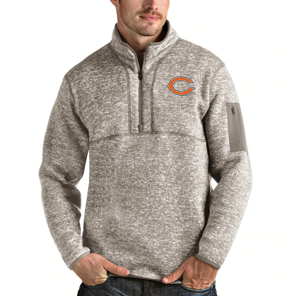 Chicago Bears Antigua Fortune Quarter-Zip Pullover Jacket - Oatmeal