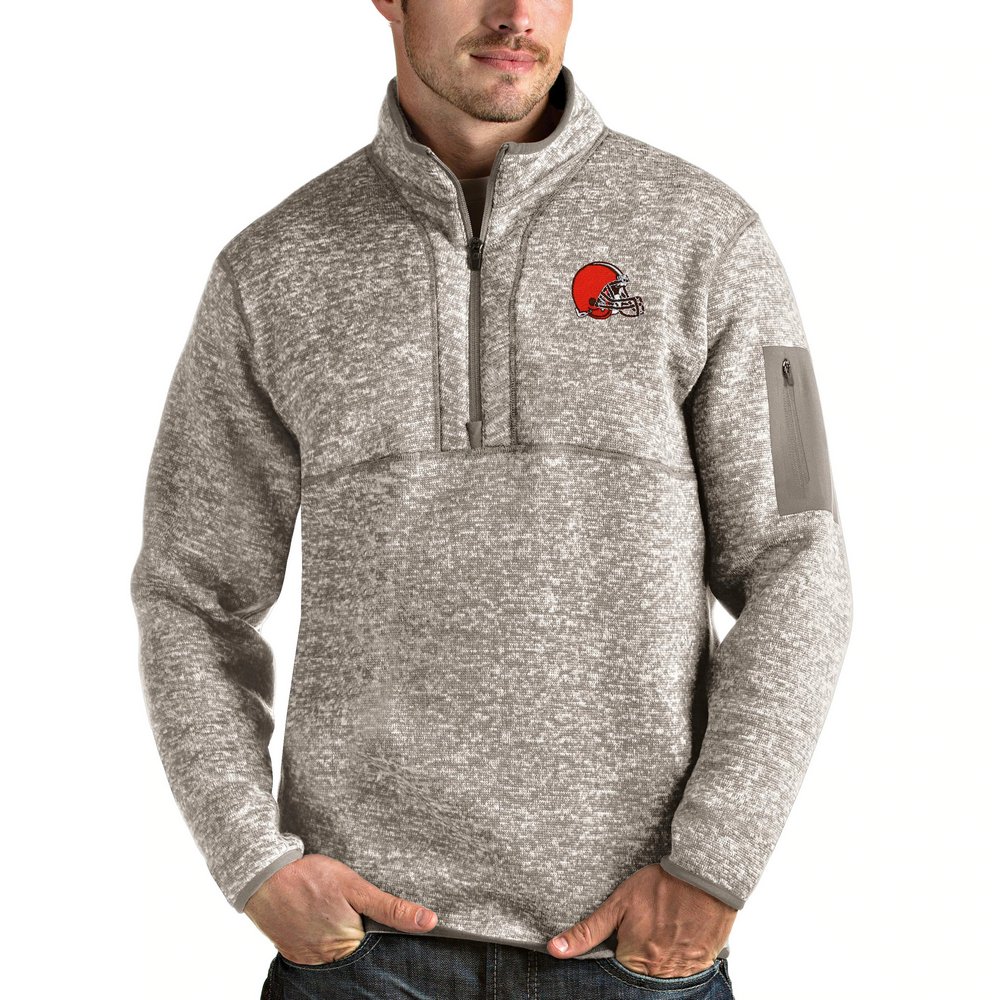 Cleveland Browns Antigua Fortune Quarter-Zip Pullover Jacket - Oatmeal