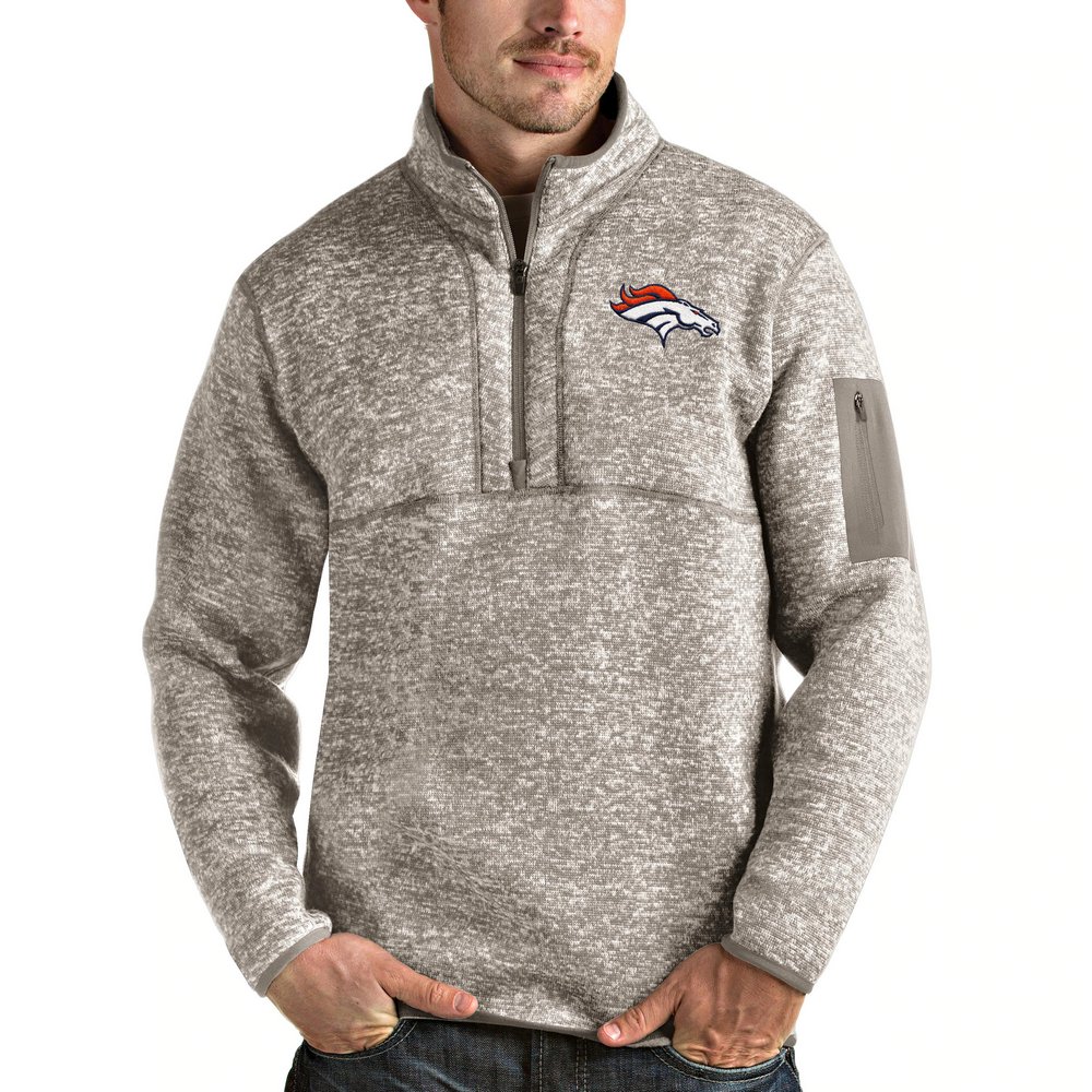 Denver Broncos Antigua Fortune Quarter-Zip Pullover Jacket - Oatmeal