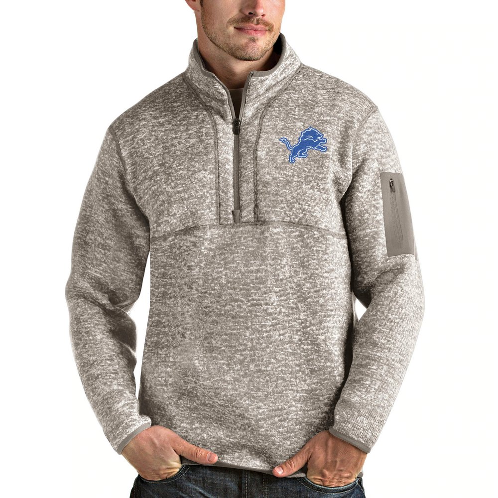 Detroit Lions Antigua Fortune Quarter-Zip Pullover Jacket - Oatmeal