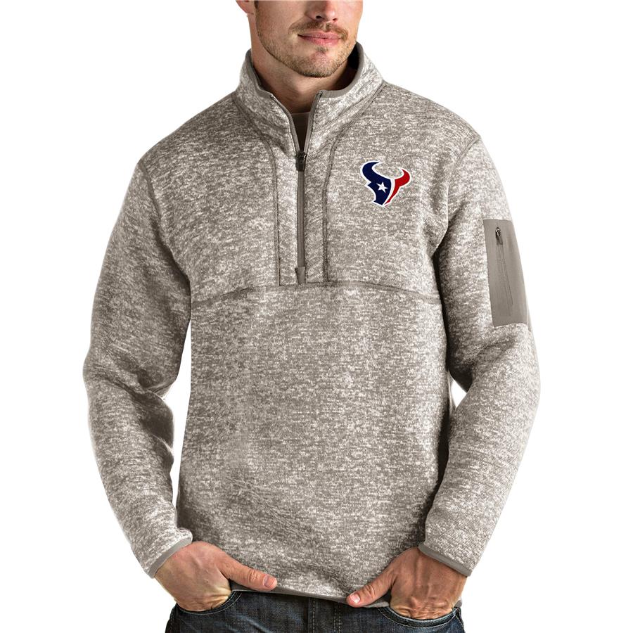 Houston Texans Antigua Fortune Quarter-Zip Pullover Jacket - Oatmeal