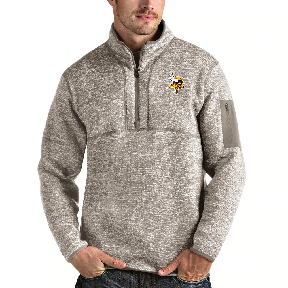 Minnesota Vikings Antigua Fortune Quarter-Zip Pullover Jacket - Oatmeal