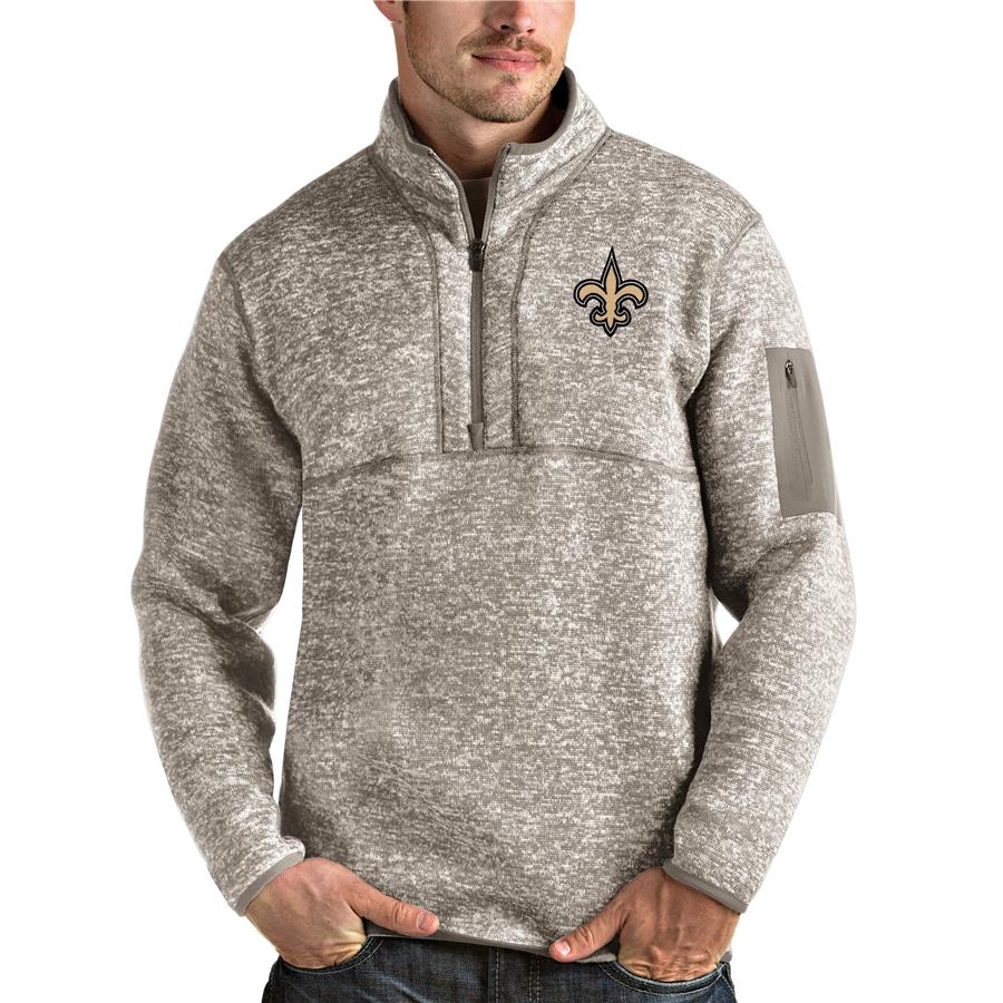 New Orleans Saints Antigua Fortune Quarter-Zip Pullover Jacket - Oatmeal