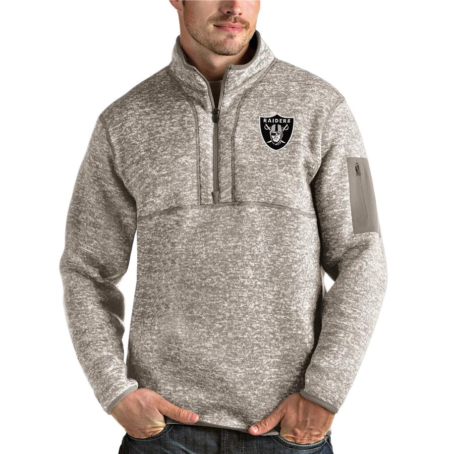 Las Vegas Raiders Antigua Fortune Quarter-Zip Pullover Jacket - Oatmeal