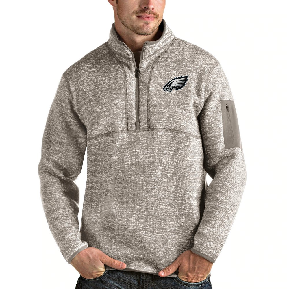 Philadelphia Eagles Antigua Fortune Quarter-Zip Pullover Jacket - Oatmeal