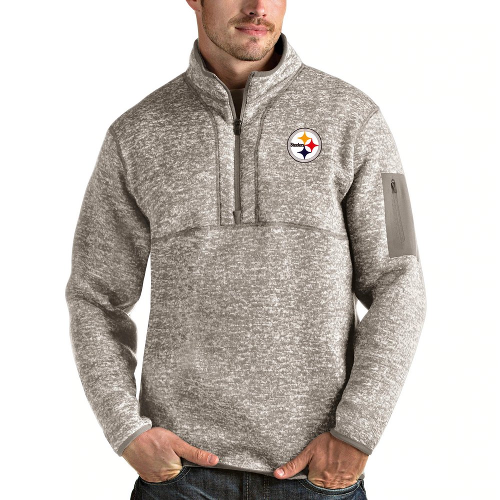 Pittsburgh Steelers Antigua Fortune Quarter-Zip Pullover Jacket - Oatmeal