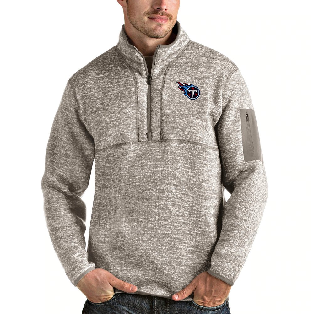 Tennessee Titans Antigua Fortune Quarter-Zip Pullover Jacket - Oatmeal