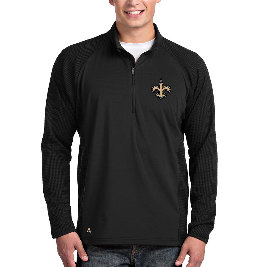 New Orleans Saints Antigua Sonar Quarter-Zip Pullover Jacket - Black