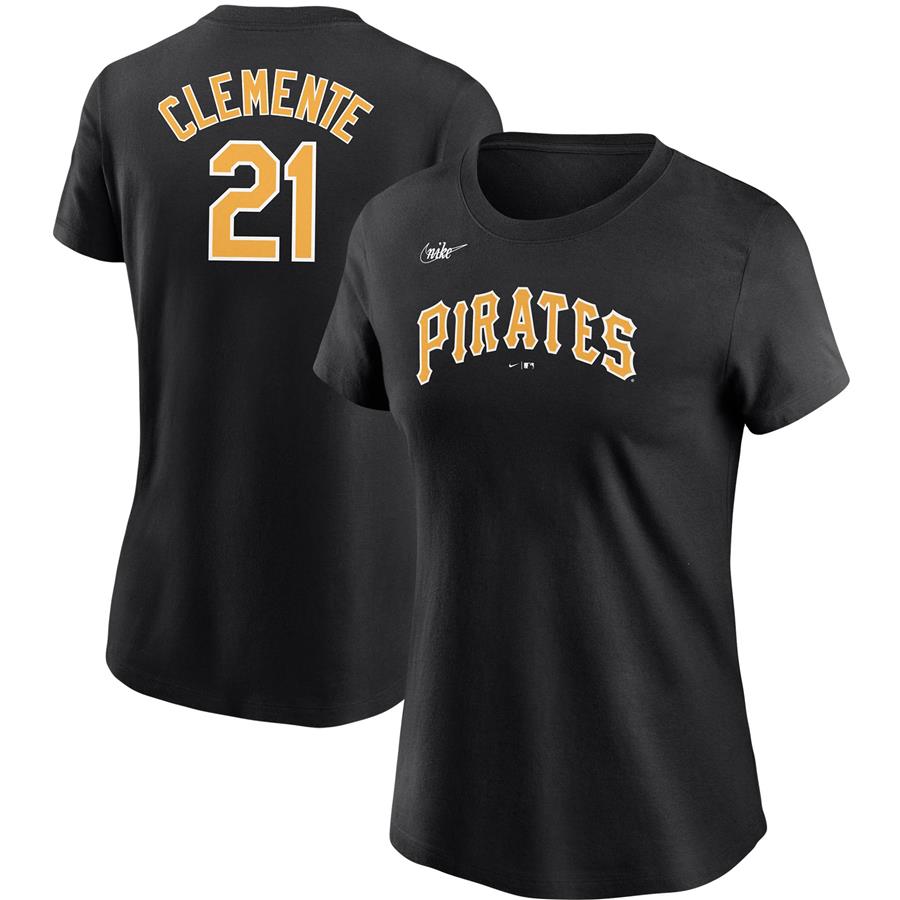 Roberto Clemente Pittsburgh Pirates Nike Women's Cooperstown Collection Name & Number T-Shirt - Black