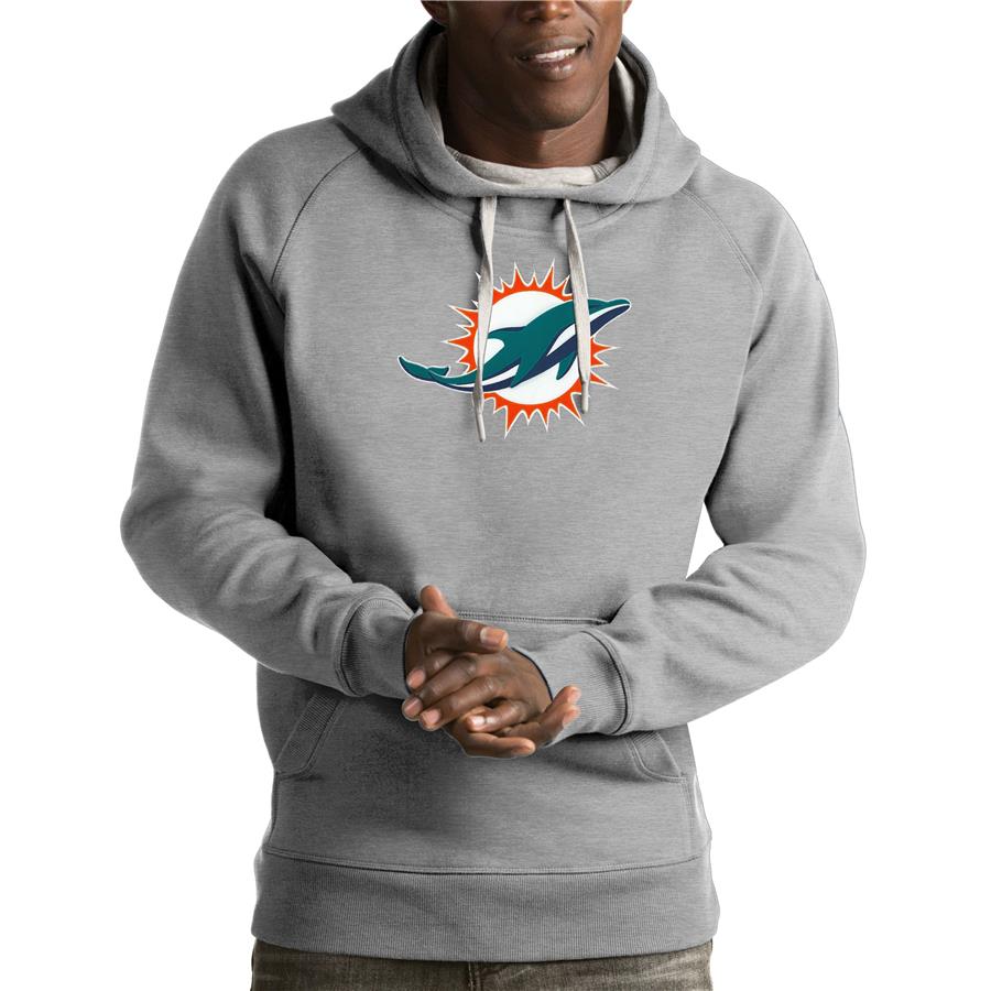 Miami Dolphins Antigua Victory Pullover Hoodie - Heather Gray
