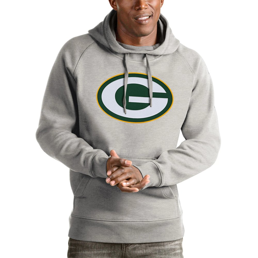 Green Bay Packers Antigua Victory Pullover Hoodie - Heather Gray