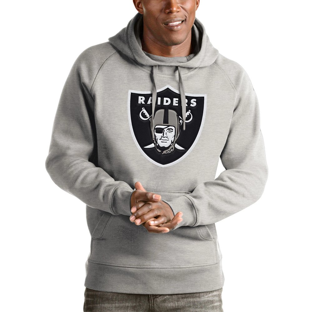 Las Vegas Raiders Antigua Victory Pullover Hoodie - Heather Gray
