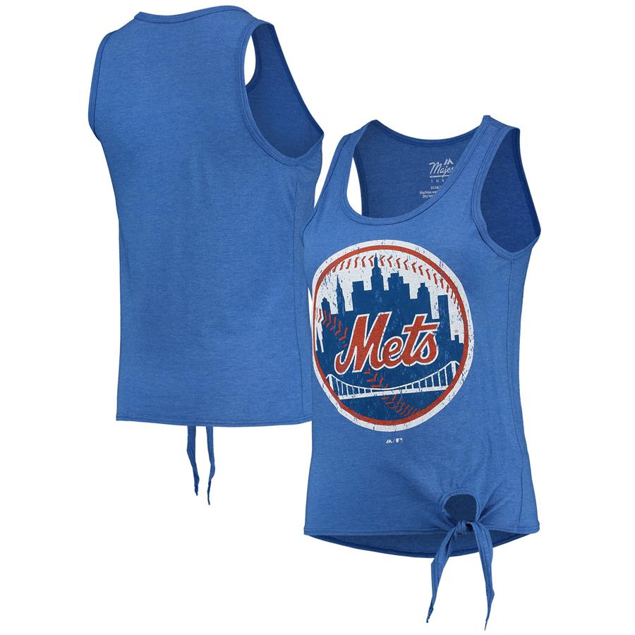 New York Mets Majestic Threads Women's Scoop Neck Racerback Side Tie Tri-Blend Tank Top - Royal