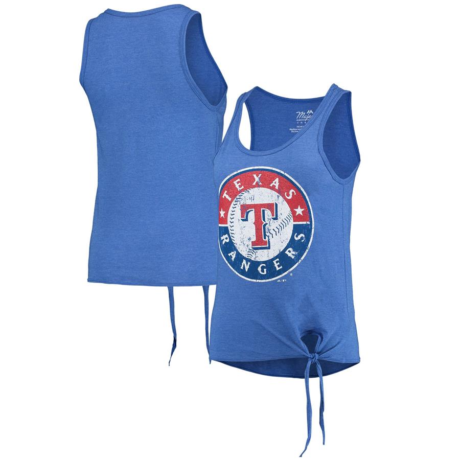 Texas Rangers Majestic Threads Women's Scoop Neck Racerback Side Tie Tri-Blend Tank Top - Royal