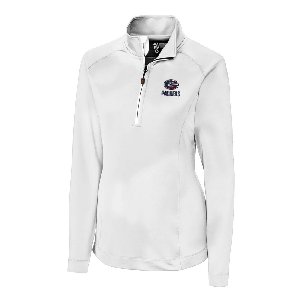 Green Bay Packers Cutter & Buck Women's Americana Jackson Half-Zip Overknit Pullover Jacket - White