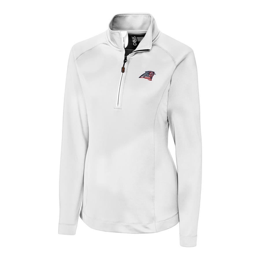 Carolina Panthers Cutter & Buck Women's Americana Jackson Half-Zip Overknit Pullover Jacket - White