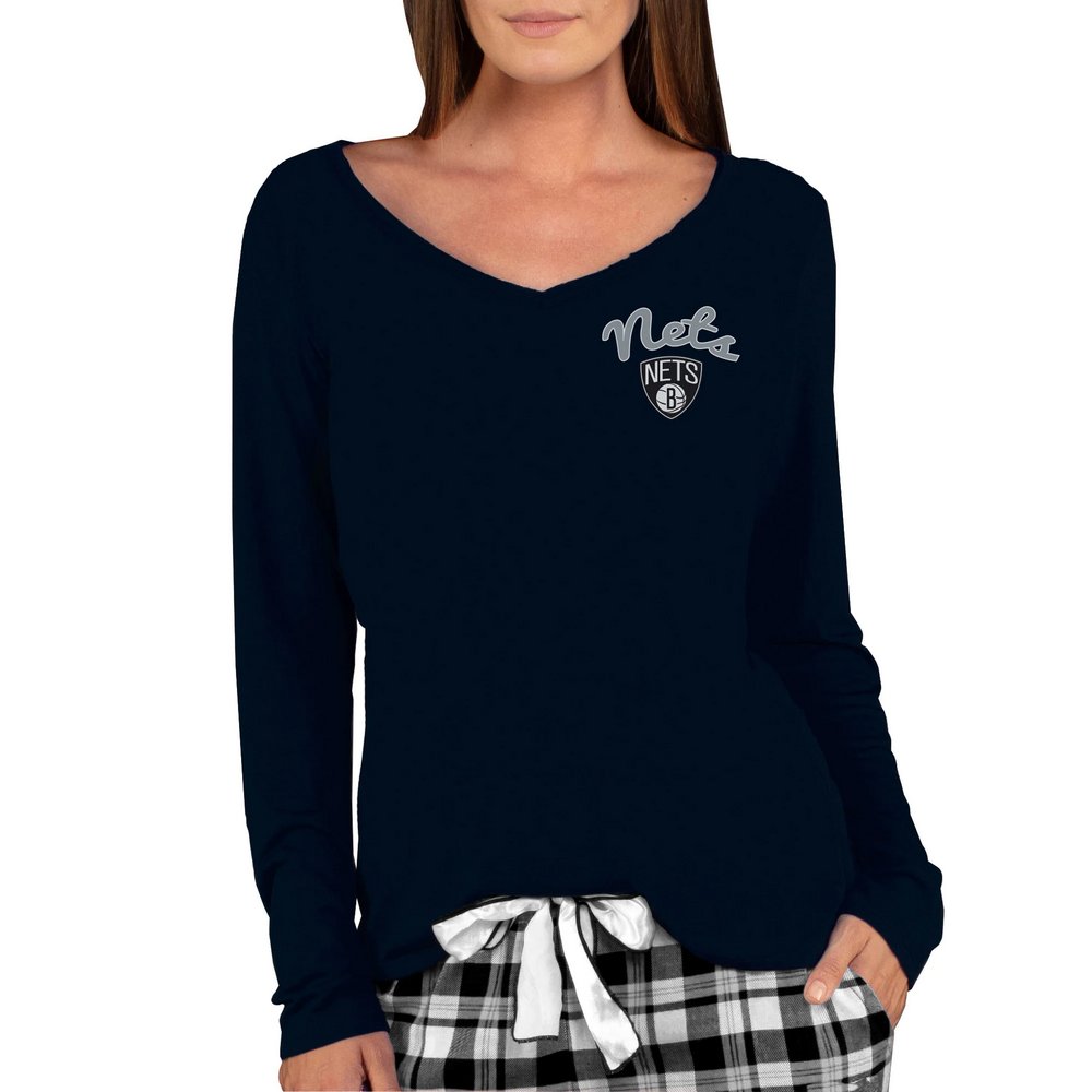 Brooklyn Nets Concepts Sport Women's Marathon V-Neck Long Sleeve T-Shirt - Black