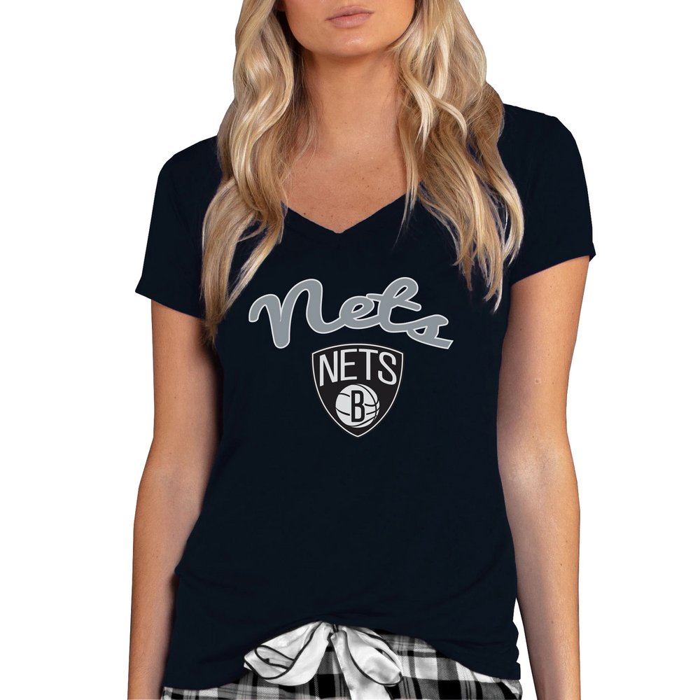 Brooklyn Nets Concepts Sport Women's Marathon V-Neck T-Shirt - Black