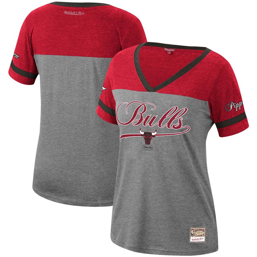 Scottie Pippen Chicago Bulls Mitchell & Ness Women's Heathered Charcoal Team Captain V-Neck T-Shirt