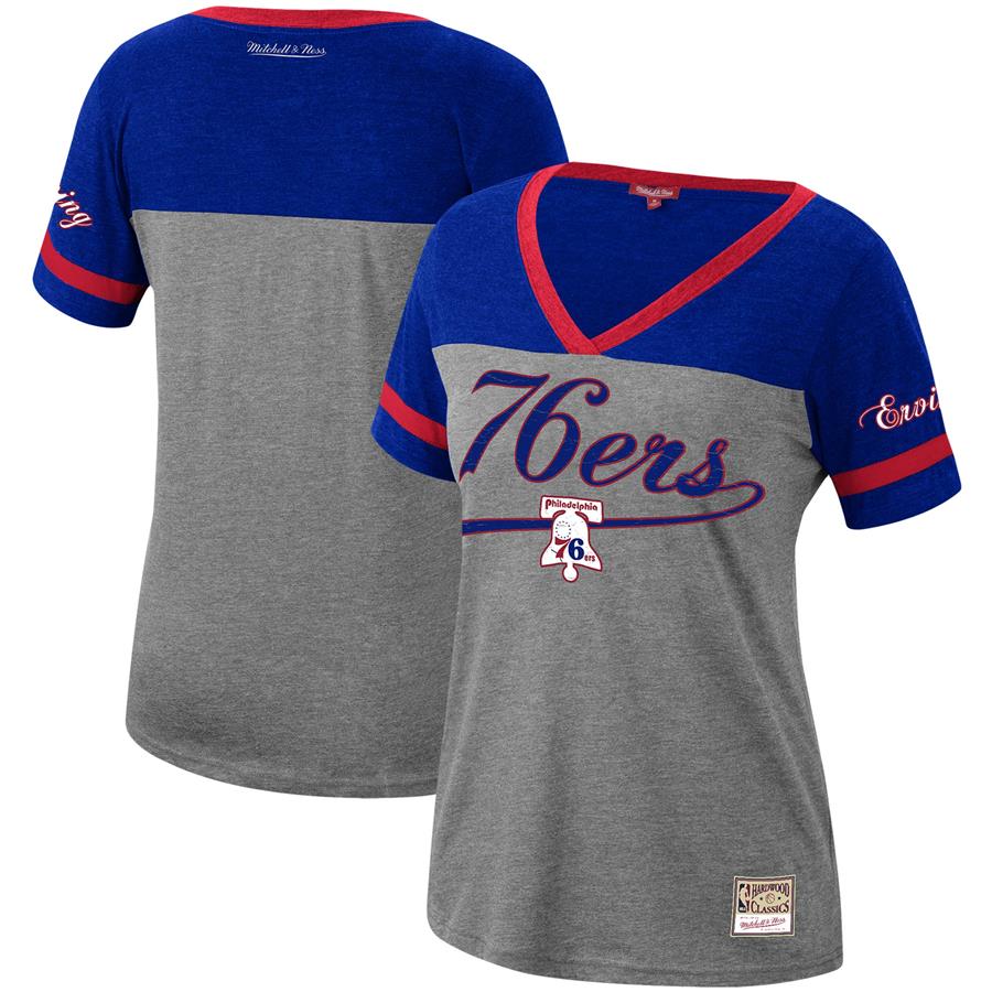 Julius Erving Philadelphia 76ers Mitchell & Ness Women's Heathered Charcoal Team Captain V-Neck T-Shirt