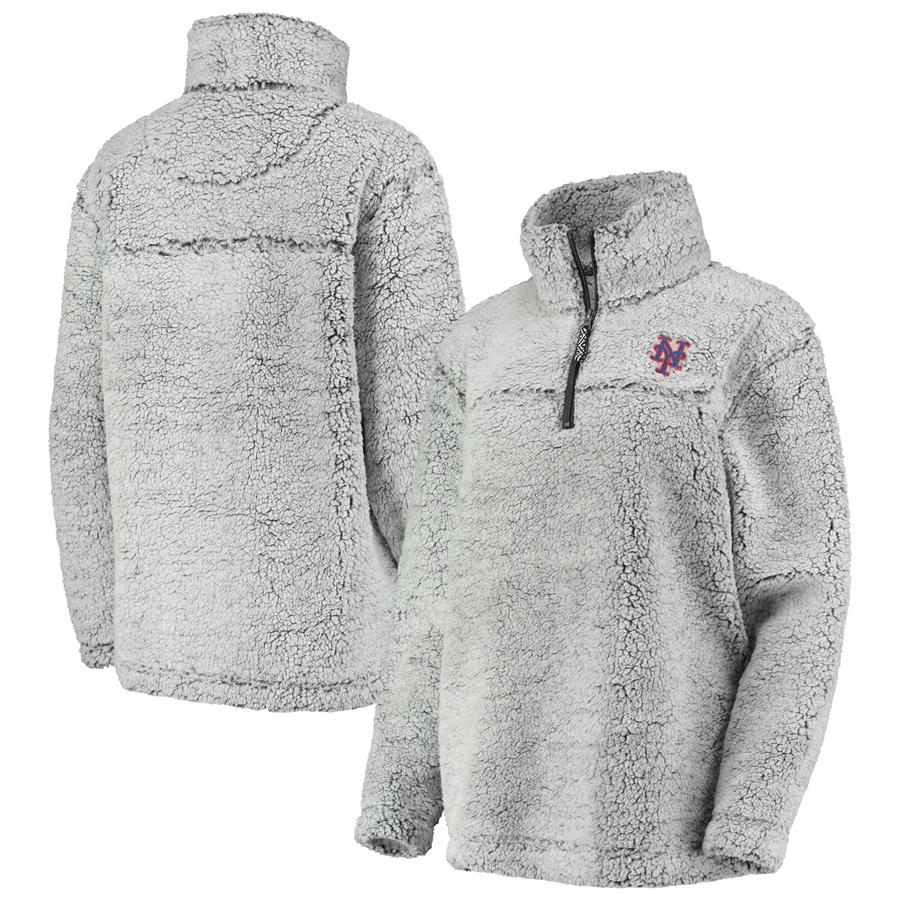New York Mets G-III 4Her by Carl Banks Women's Sherpa Quarter-Zip Pullover Jacket - Gray